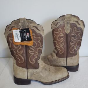 Justin Boots Women Square Toe Cowgirl Boots Brown Cream Size 7 NEW